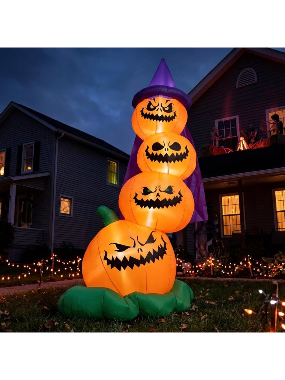 🎃6 FT Halloween Inflatables Pumpkins with Witch Hat with Build-in LEDs Yard Dec